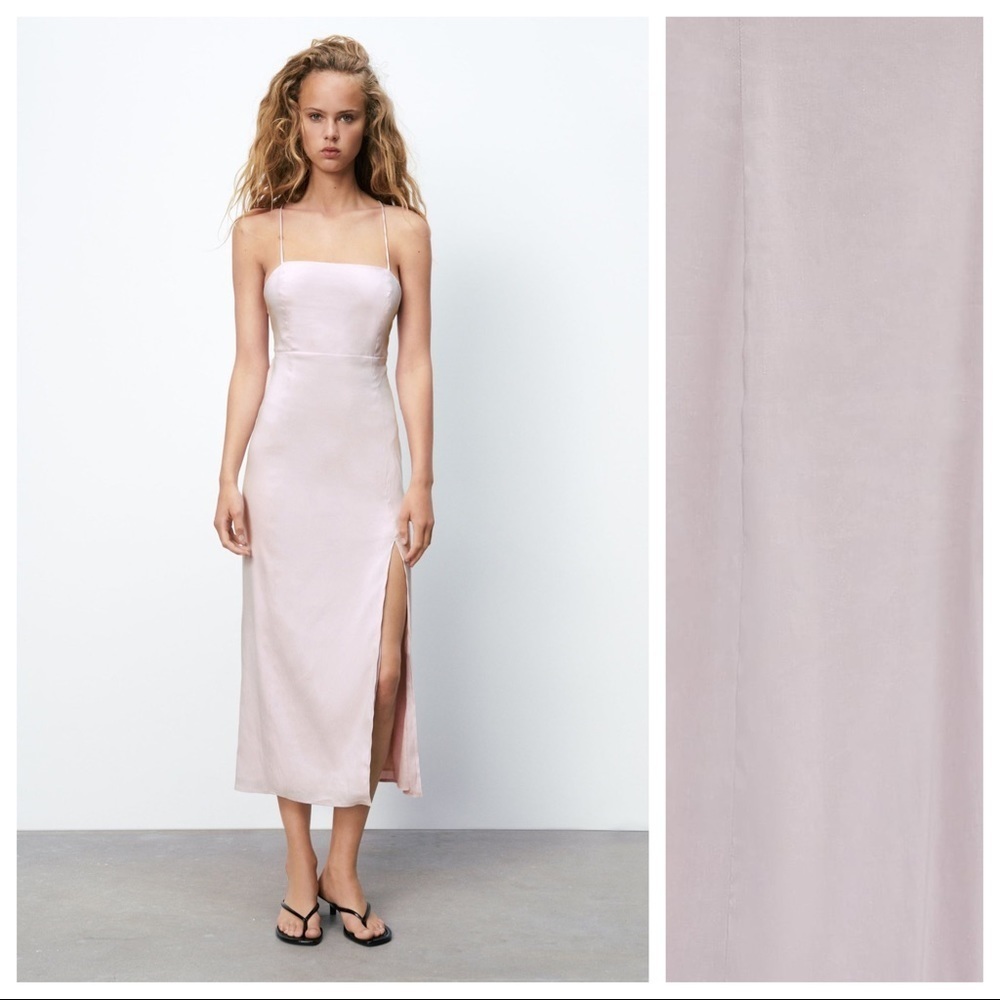 NWT. Zara Light Lilac Linen/Viscose Strappy Midi Dress. Size L.